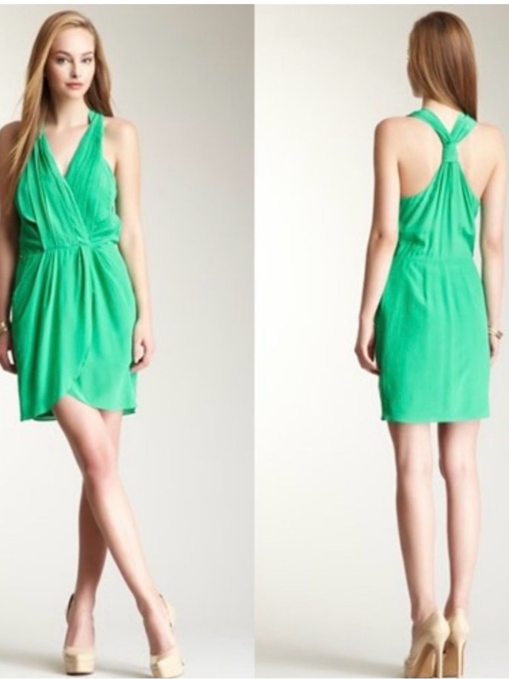 Greylin Kelly Green Racerback, Wrap-Style Mini Dress